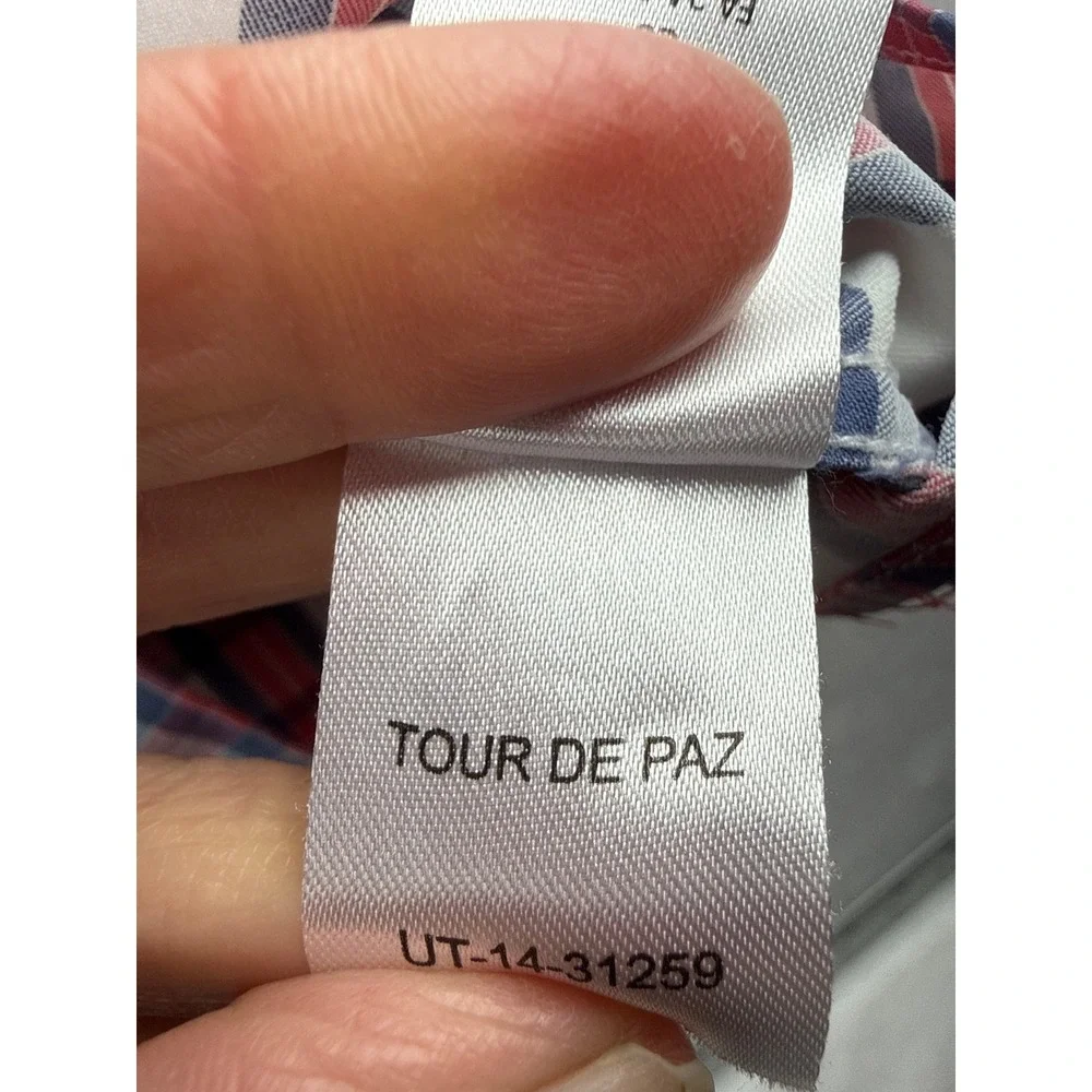 UNTUCKit Mens XXL Tour De Paz Plaid Performance Button Down Shirt Red White Blue